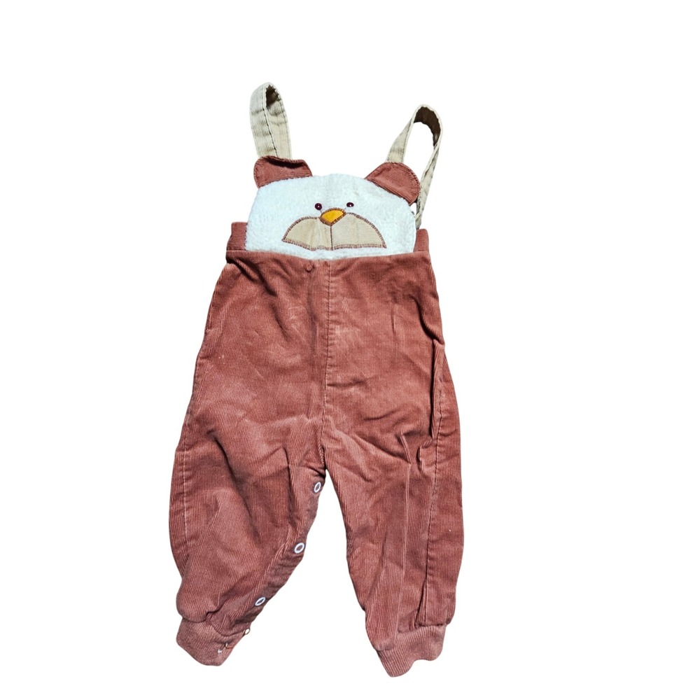 Vintage Health-tex Teddy Bear Corduroy Overalls Kids 18M Rust USA Retro Kidcore